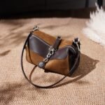 LLBY-3256 Suede Chain Shoulder Bag Tan - side angle with detachable micro-pouch on shoulder strap