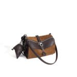 LLBY-3256 Suede Chain Shoulder Bag Tan - clean single-bag studio shot, signature detachable micro-pouch on shoulder strap, smooth leather flap and silver chain clasp